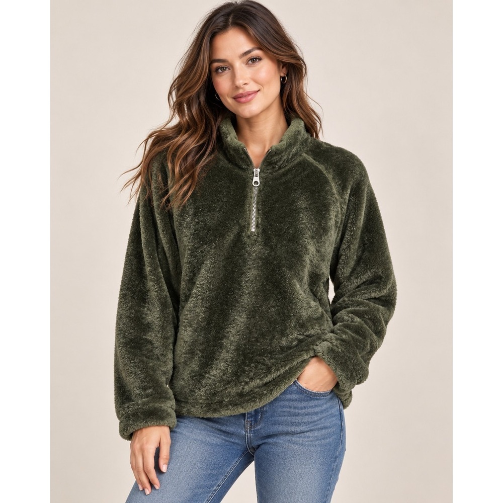 Cabela's Polartec Olive Green Fleece Quarter Zip Pullover L Gorpcore Outdoor
